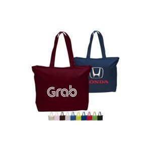12 oz. Canvas Tote Bag Gusset & Zipper Closure Pocket Bag (20"x15"x5")