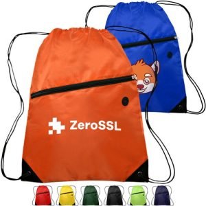Drawstring Sports Bag with Front Zipper Pocket & Earphone Slot 13.5" x 18"