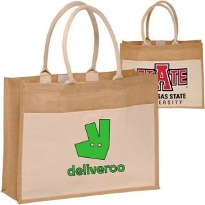 Large Grocery Jute Tote Bags Front Pocket & Gusset (17" x 13" x 6")