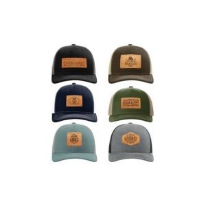 Full-Grain Leather Patches Hats | Trucker Meshback | Choose Patch Shape and Location| Choose Color