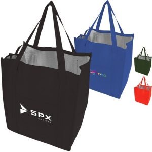 235 GSM Non-Woven Reinforce Handle Insulated Grocery W/ Gusset Tote Bag (13" X 15" X 9")