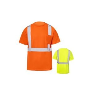 Hi Vis 3.8 Oz. Polyester Class 2 Reflective Tape Safety T-Shirt with Pocket