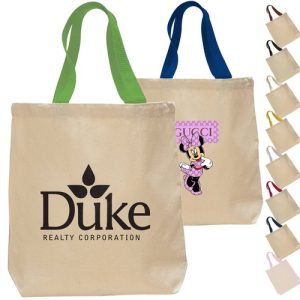 12 Oz. Promotional Cotton Canvas Tote Bag w/Nylon Web Handles USA Decorated (15"x15")