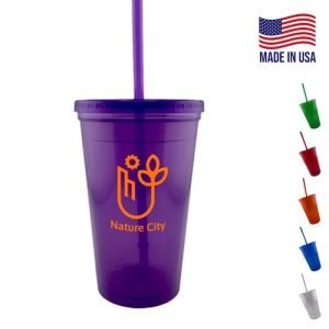 Tumbler with lid and Straw 16 oz double wall