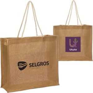 Recyclable Natural Shopping Jute Bag & Rope Handle Gusset (15" x 14" x 6")
