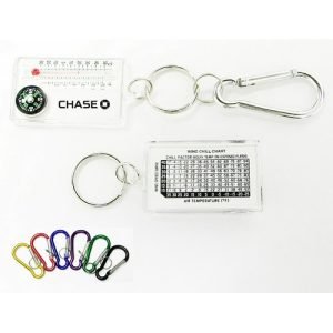 Compass Thermometer Keychain with Carabiner & Wind Chill Chart