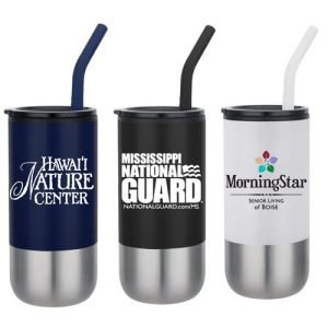 16 Oz. S. Steel Tumbler/ Plastic liner with Metal Straw
