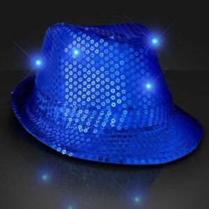 Shiny Blue Fedora Hat Flashing Lights - BLANK