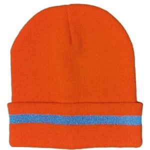 Hi Viz 100% Acrylic Reflective Stripe Knitted Cuffed Safety Beanie